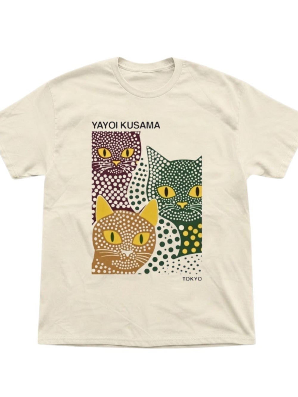 Yayoi Kusama Dotted Cats Graphic Print Natural Gildan T-Shirt
